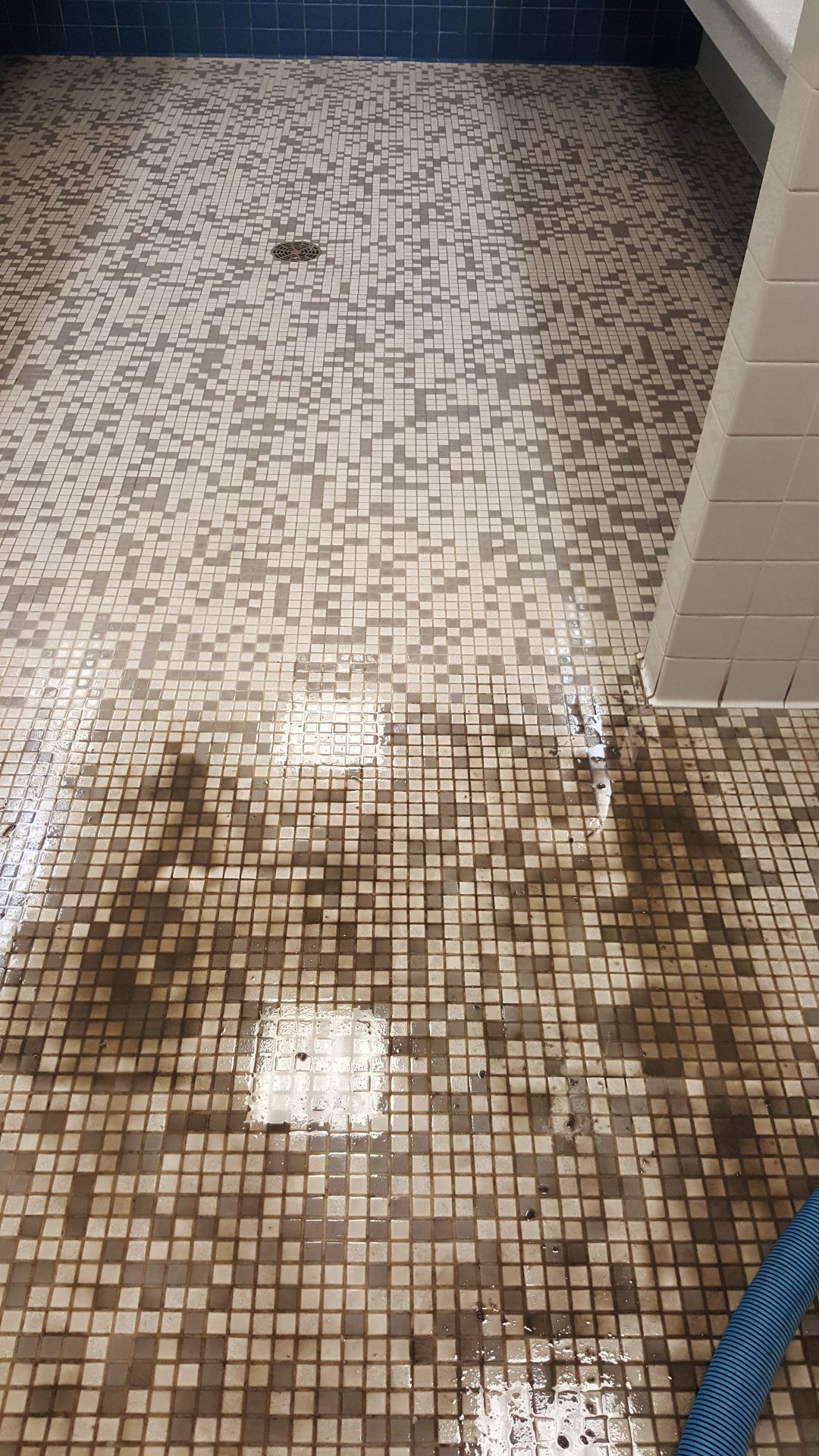 Commercial mosaic tile floor deep cleaning