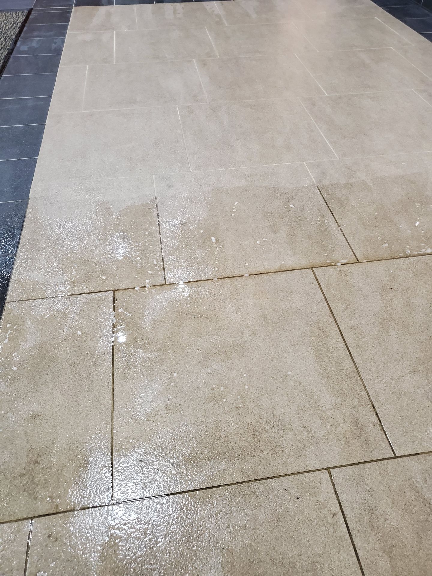 Limestone floor cleaning before & after