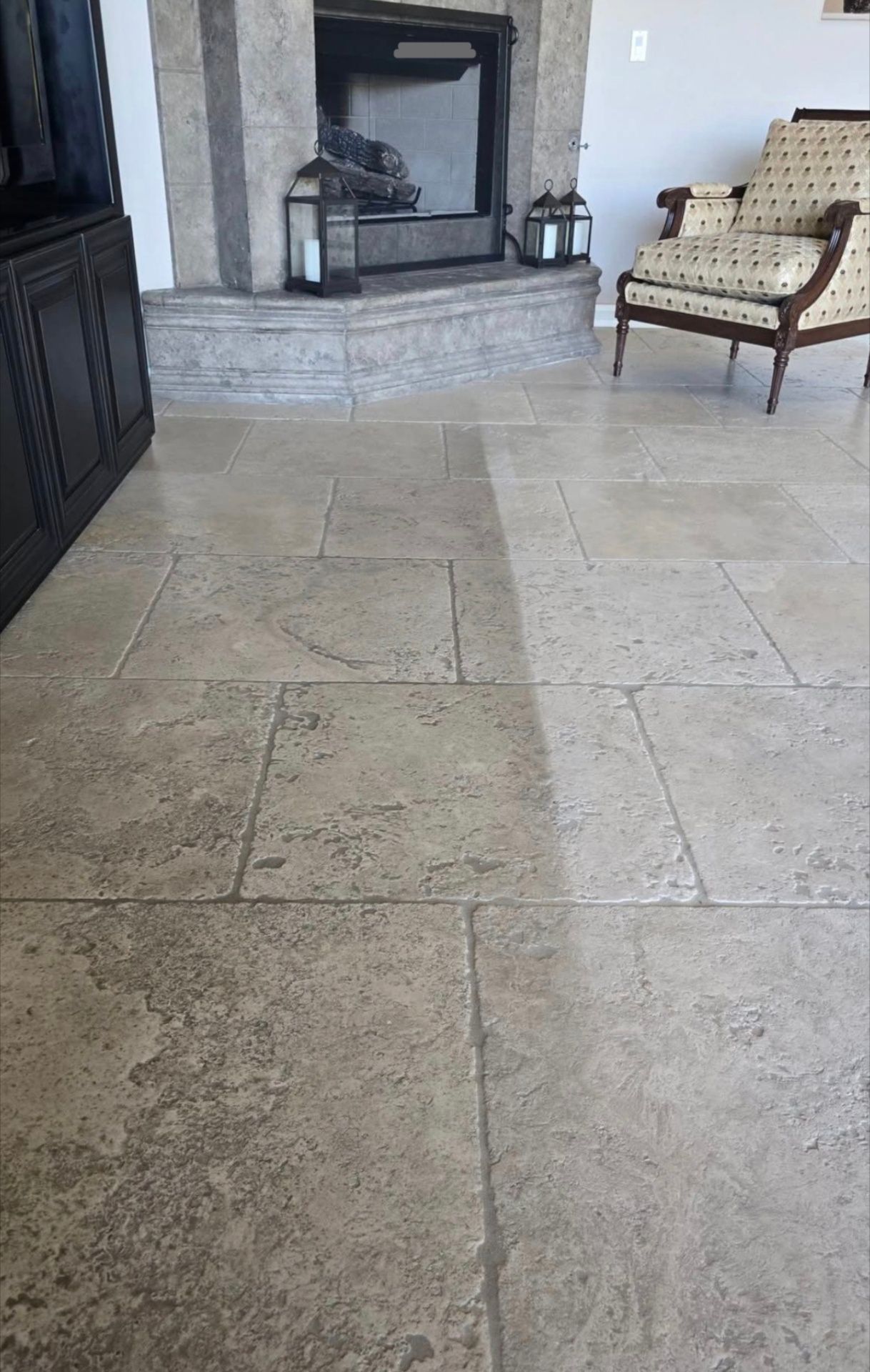 Travertine stone floor cleaned and restored